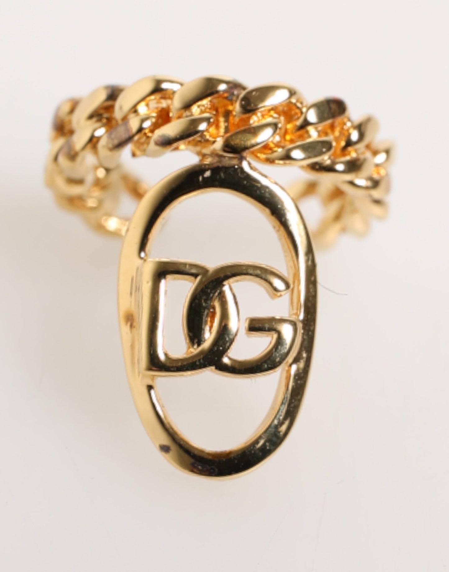 Dolce &amp; Gabbana – Verstellbarer Ring mit ovaler DG-Logokette aus goldfarbenem Messing