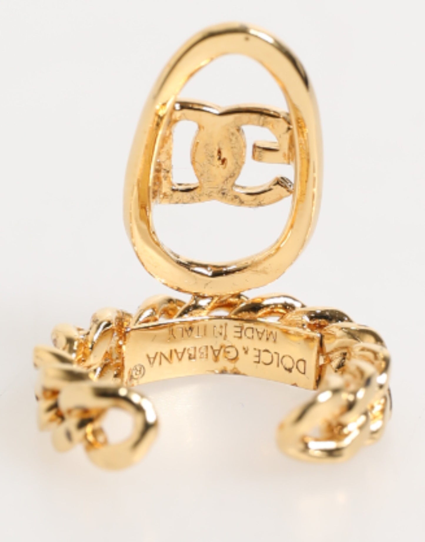Dolce &amp; Gabbana – Verstellbarer Ring mit ovaler DG-Logokette aus goldfarbenem Messing