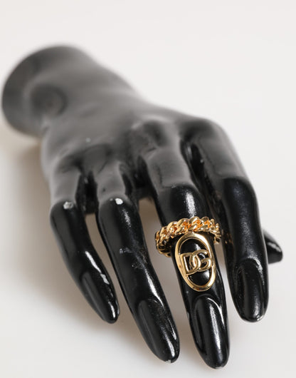 Dolce &amp; Gabbana – Verstellbarer Ring mit ovaler DG-Logokette aus goldfarbenem Messing
