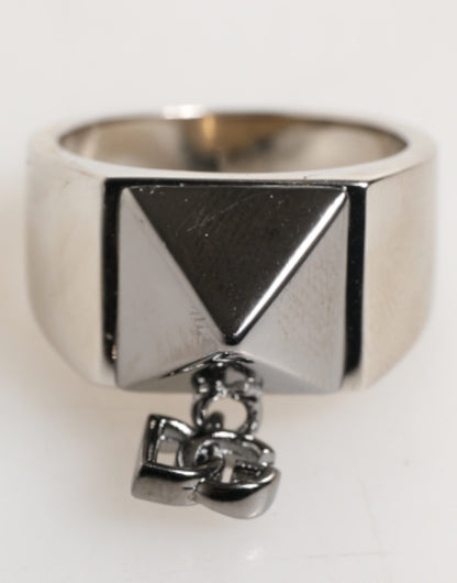 Dolce &amp; Gabbana – Silberfarbener Ring aus echtem Messing mit Pyramiden-DG-Logo