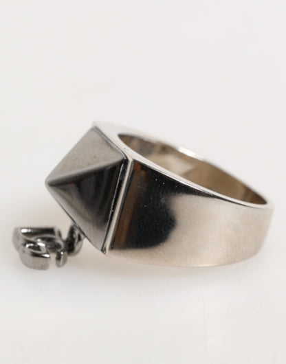 Dolce &amp; Gabbana – Silberfarbener Ring aus echtem Messing mit Pyramiden-DG-Logo