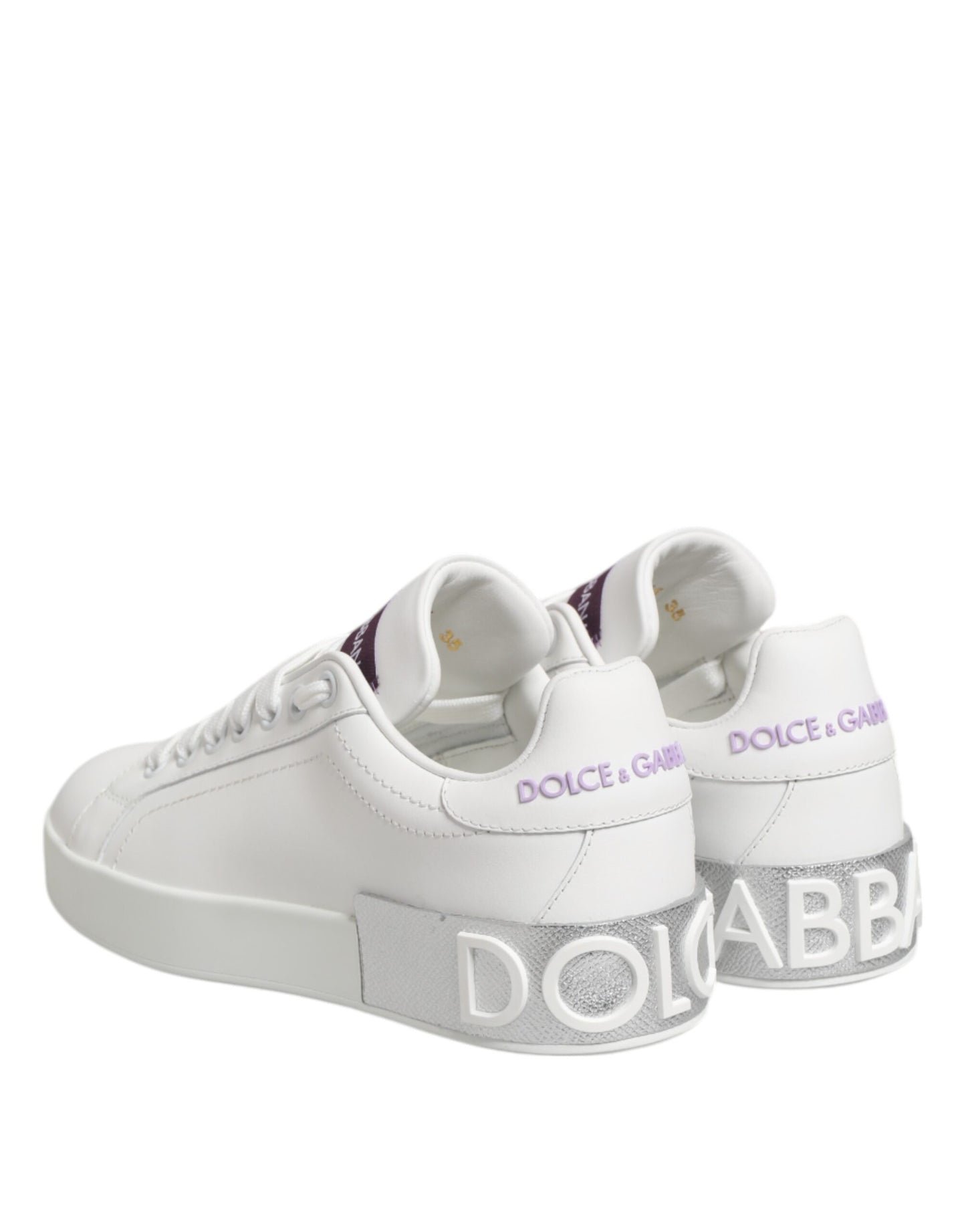 Dolce &amp; Gabbana Weiß Lila Leder Low Top Sneakers Schuhe