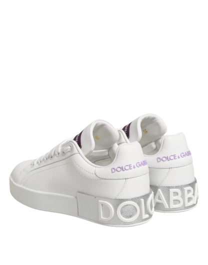 Dolce &amp; Gabbana Weiß Lila Leder Low Top Sneakers Schuhe
