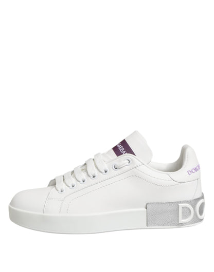 Dolce &amp; Gabbana Weiß Lila Leder Low Top Sneakers Schuhe