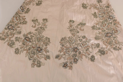 Dolce &amp; Gabbana – Beiges, ausgestelltes Ballkleid mit Pailletten und Blumenmuster