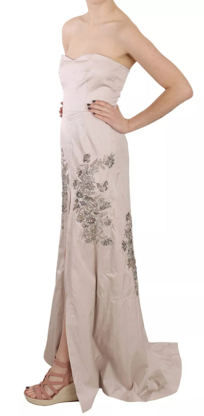 Dolce &amp; Gabbana – Beiges, ausgestelltes Ballkleid mit Pailletten und Blumenmuster