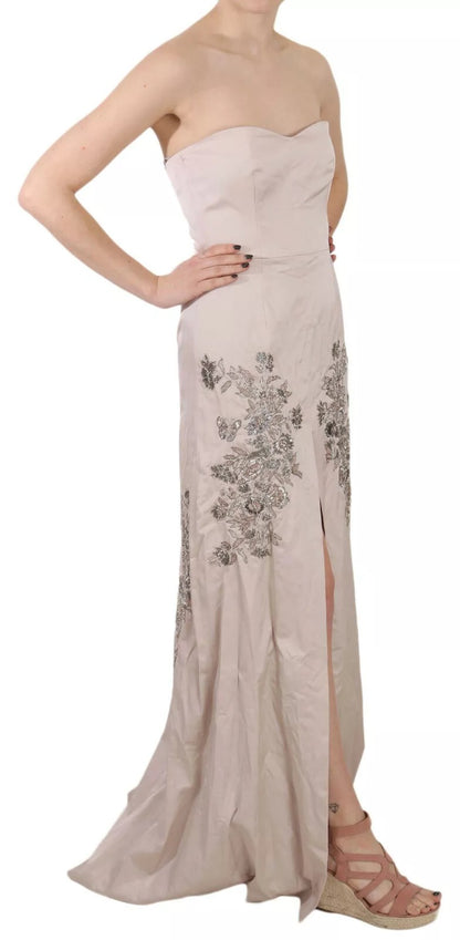 Dolce &amp; Gabbana – Beiges, ausgestelltes Ballkleid mit Pailletten und Blumenmuster