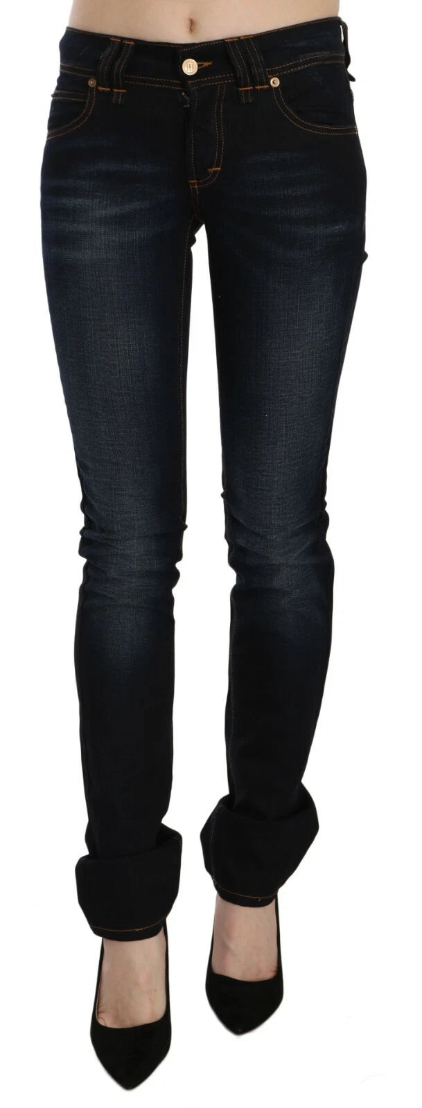 John Galliano Dunkelblaue Slim Fit Jeanshose aus Denim mit mittlerer Taille 
