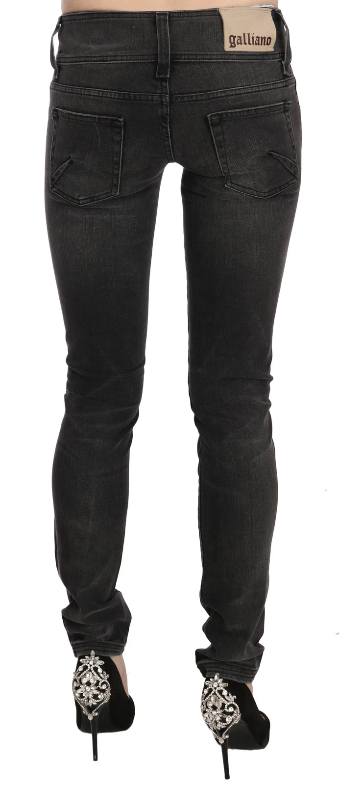 John Galliano – Schwarze, verwaschene Jeans mit niedriger Taille und schmaler Passform 