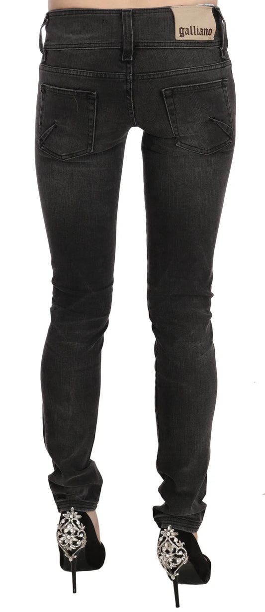 John Galliano – Schwarze, verwaschene Jeans mit niedriger Taille und schmaler Passform 