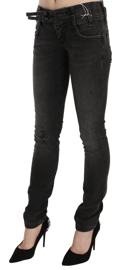 John Galliano – Schwarze, verwaschene Jeans mit niedriger Taille und schmaler Passform 