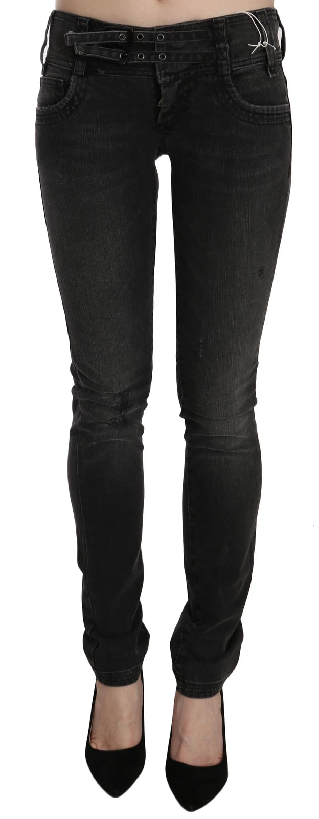 John Galliano – Schwarze, verwaschene Jeans mit niedriger Taille und schmaler Passform 