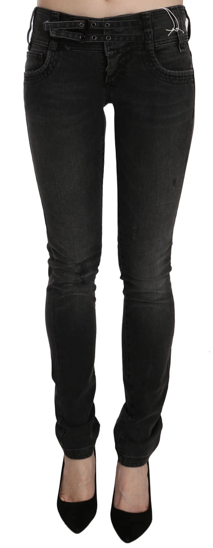 John Galliano – Schwarze, verwaschene Jeans mit niedriger Taille und schmaler Passform 