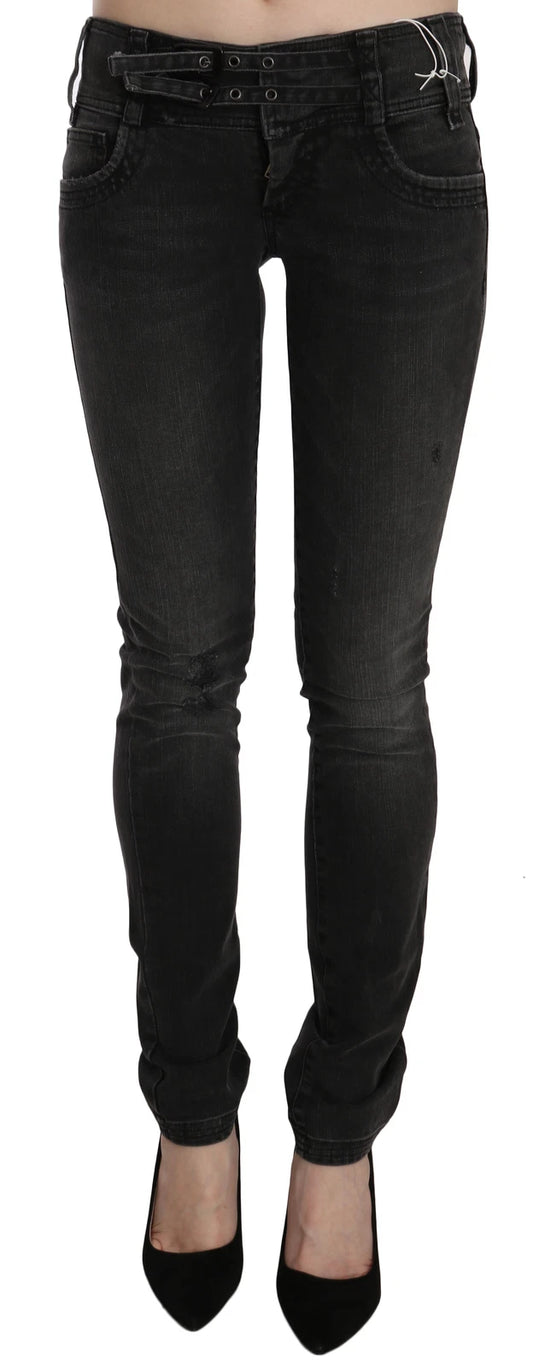 John Galliano – Schwarze, verwaschene Jeans mit niedriger Taille und schmaler Passform 