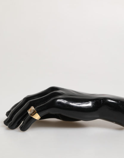 Dolce &amp; Gabbana Herrenring aus goldfarbenem Messing mit quadratischer DG-Logoplakette 