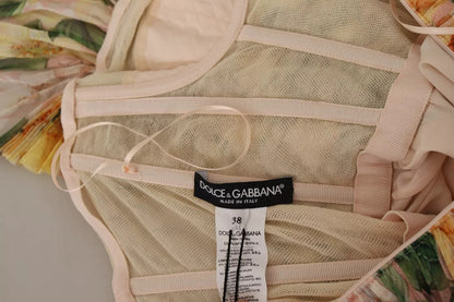 Dolce &amp; Gabbana – Gelbes, plissiertes Maxikleid mit Blumendruck