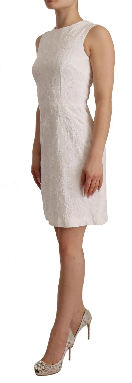 Dolce &amp; Gabbana – Weißes, ärmelloses Etui-Minikleid mit Blumenmuster