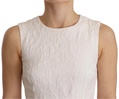 Dolce &amp; Gabbana – Weißes, ärmelloses Etui-Minikleid mit Blumenmuster