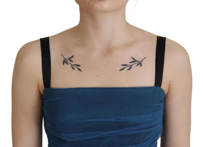 Dolce &amp; Gabbana – Etuikleid aus gerüschtem Tüll mit blauem Netzbesatz