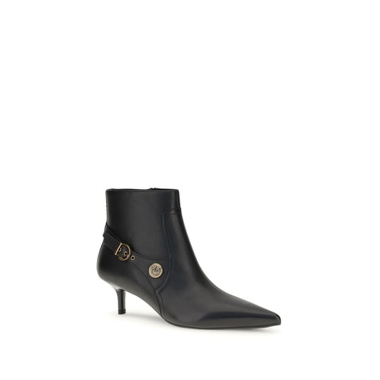 PINKO Black Calf Leather Bos Taurus Ankle Boots