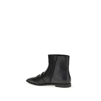 PINKO Black Calf Leather Bos Taurus Ankle Boots