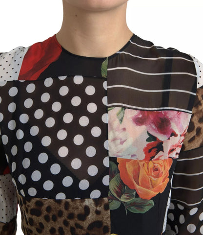 Dolce &amp; Gabbana Mehrfarbiges Patchwork-Kleid mit Blumen- und Leopardenmuster