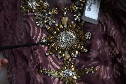 Dolce &amp; Gabbana – Lilafarbenes A-Linien-Kleid aus Viskose mit Kristallen