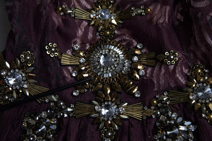 Dolce &amp; Gabbana – Lilafarbenes A-Linien-Kleid aus Viskose mit Kristallen