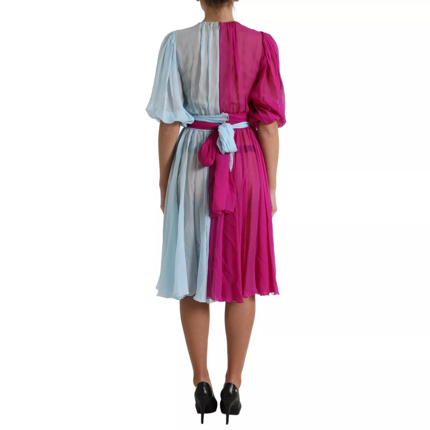 Dolce &amp; Gabbana – Hellblaues, zweifarbiges Midikleid aus Seide