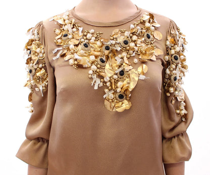 Dolce &amp; Gabbana Gold SPECIAL Piece Runway Crystal Bluse