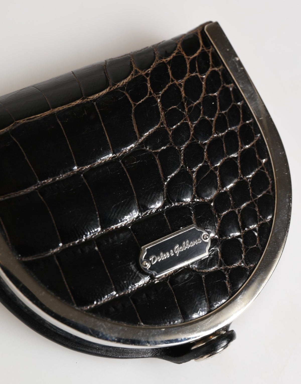 Dolce &amp; Gabbana Herren-Geldbörse aus poliertem Krokodilleder in Schwarz