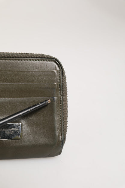 Dolce &amp; Gabbana Militärgrünes Leder-Kartenetui mit Logo-Plakette und Münzbörse