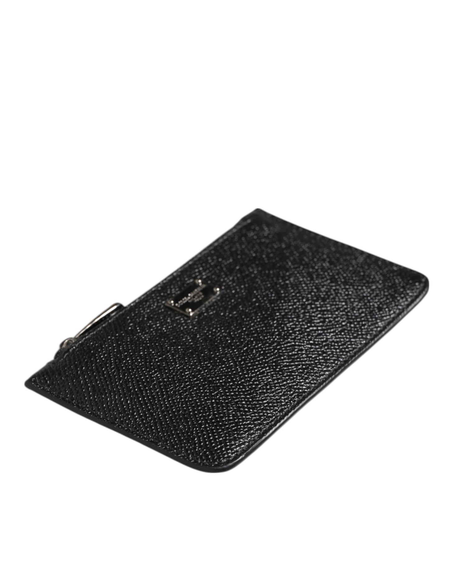 Dolce &amp; Gabbana Schwarzes Leder-Kettenglied-Münzgeldbeutel für Herren mit Schlüsselclip