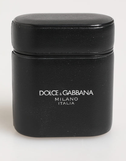 Dolce &amp; Gabbana – Airpods-Hülle mit Flip-Halter und Logo-Print aus schwarzem Kalbsleder