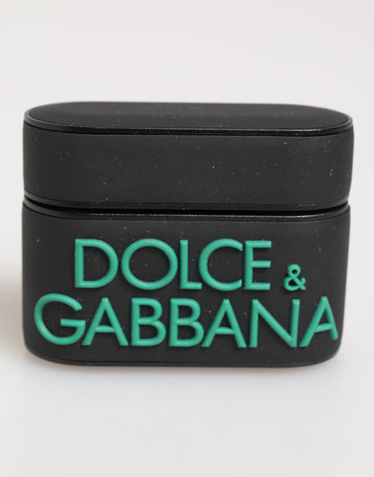 Dolce &amp; Gabbana – Accessoire-Airpods-Hülle aus Gummi mit geprägtem Logo in Schwarz-Mint