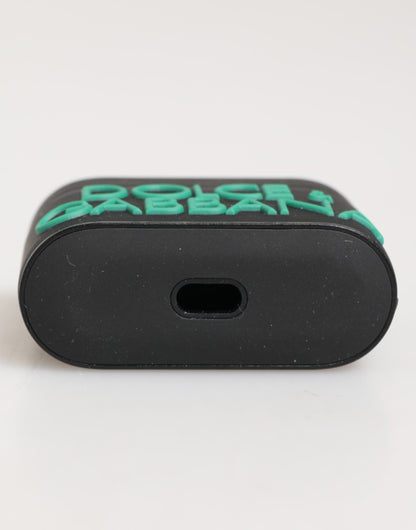 Dolce &amp; Gabbana – Accessoire-Airpods-Hülle aus Gummi mit geprägtem Logo in Schwarz-Mint