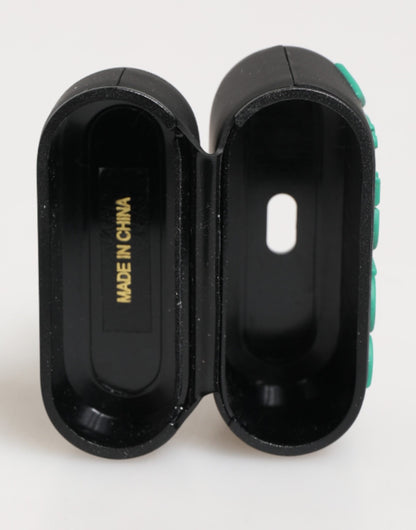 Dolce &amp; Gabbana – Accessoire-Airpods-Hülle aus Gummi mit geprägtem Logo in Schwarz-Mint