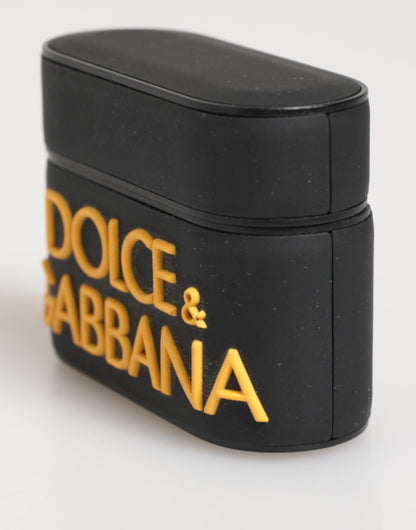 Dolce &amp; Gabbana – Airpods-Etui mit geprägtem Logo aus Gummi in Schwarz und Gelb