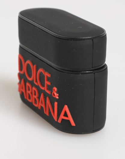 Dolce &amp; Gabbana – Airpods-Etui aus Gummi mit Logoprägung in Schwarz und Orange