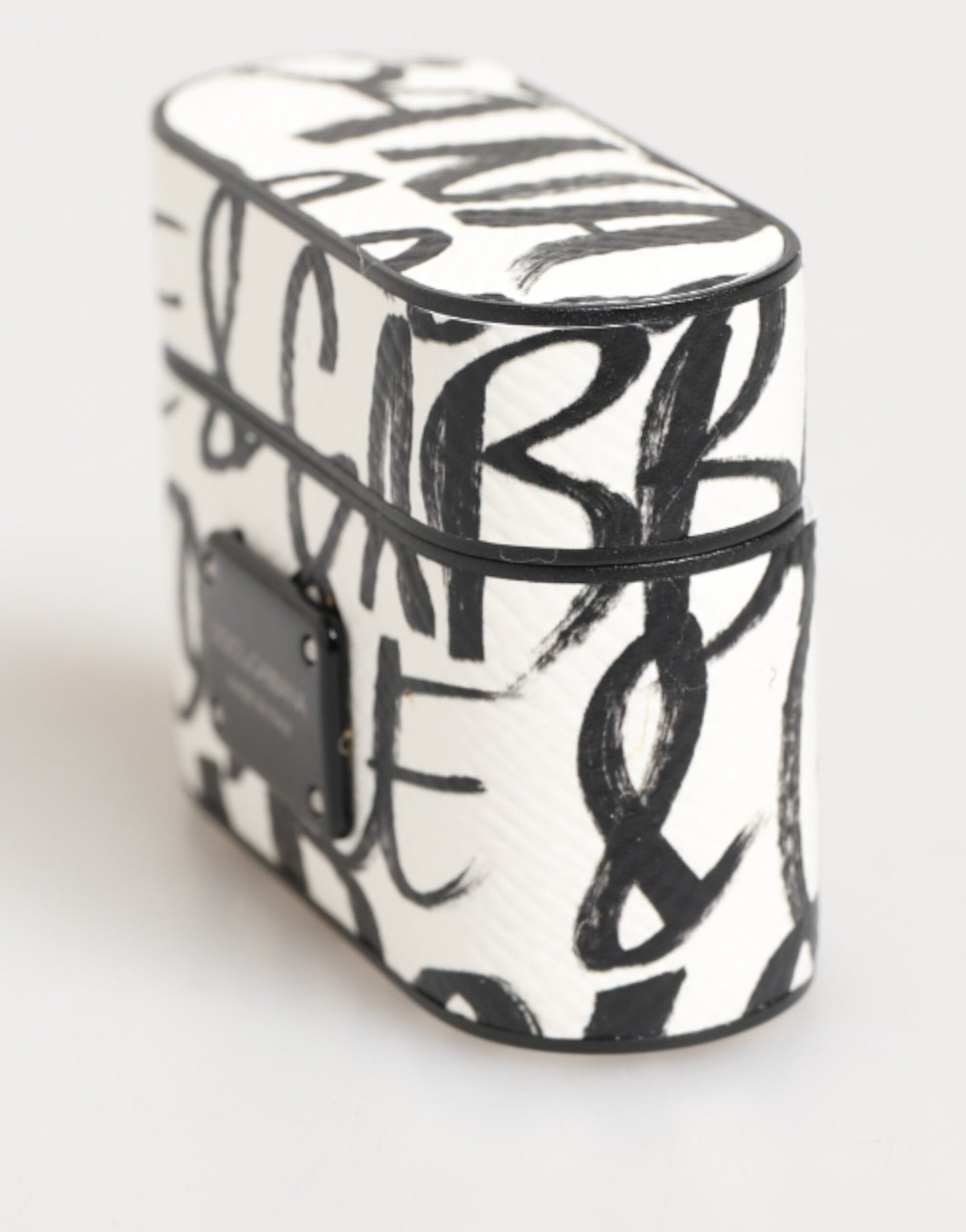 Dolce &amp; Gabbana Airpods-Hülle aus schwarz-weißem Leder mit Monogramm-Print und Logo