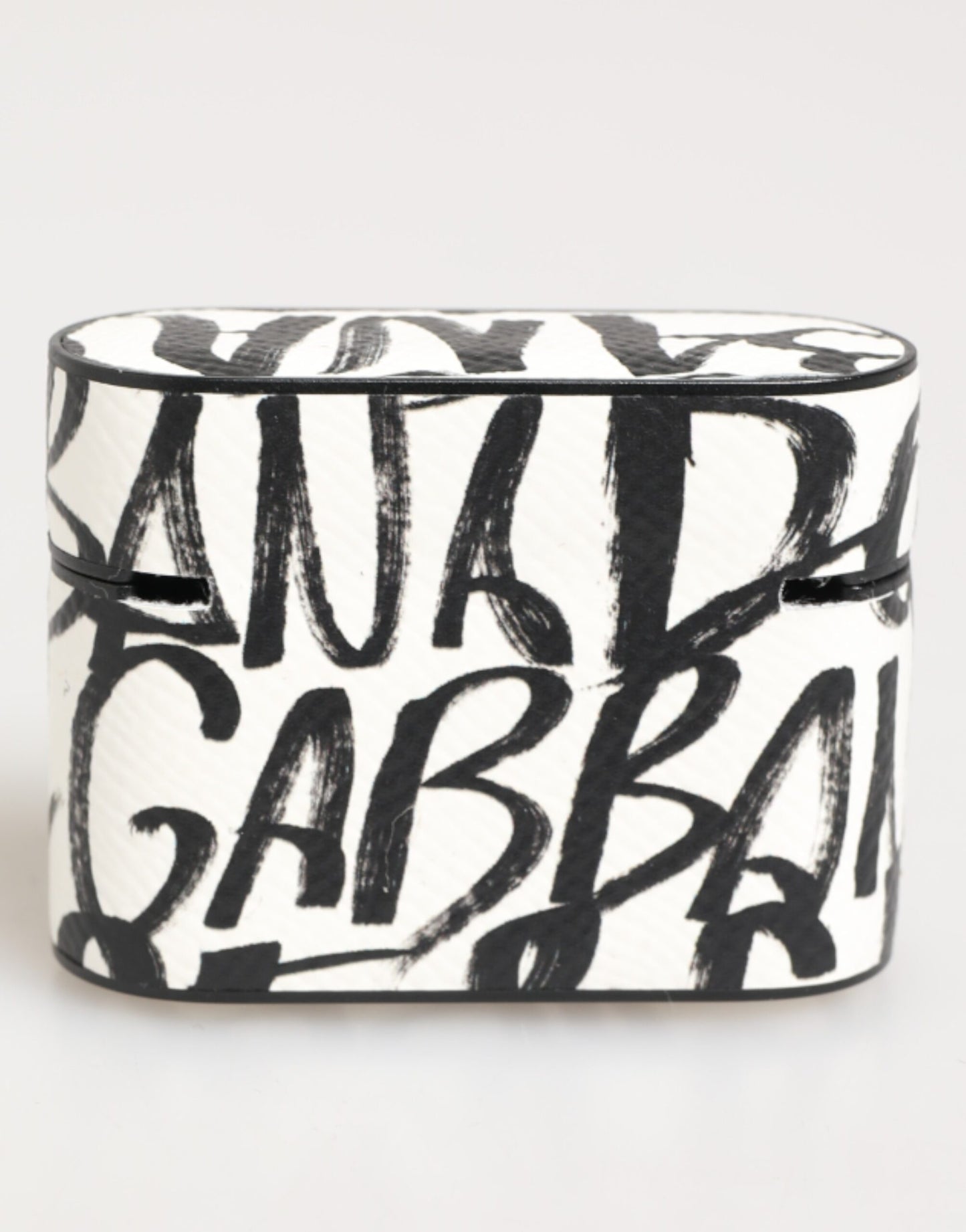 Dolce &amp; Gabbana Airpods-Hülle aus schwarz-weißem Leder mit Monogramm-Print und Logo