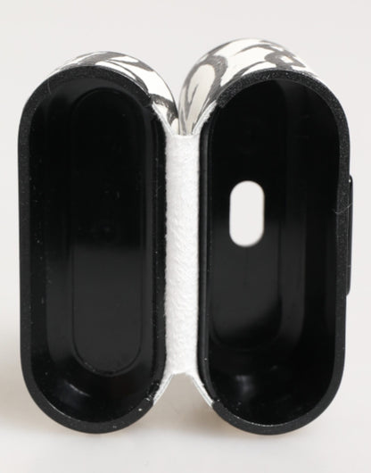 Dolce &amp; Gabbana Airpods-Hülle aus schwarz-weißem Leder mit Monogramm-Print und Logo