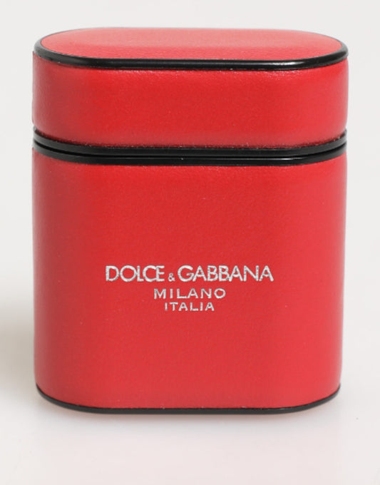 Dolce &amp; Gabbana – Airpods-Hülle mit Logo aus rotem und weißem Kalbsleder