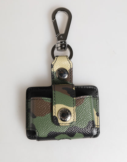 Dolce &amp; Gabbana Airpods-Etui aus mehrfarbigem Camouflage-Leder mit Metall-Accessoire