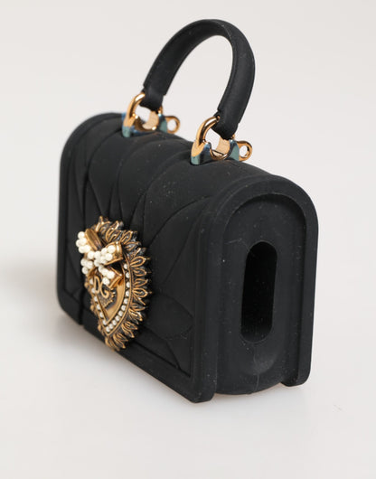 Dolce &amp; Gabbana – Schwarze Silikonhülle „Devotion Heart“ für Handtasche und Airpods