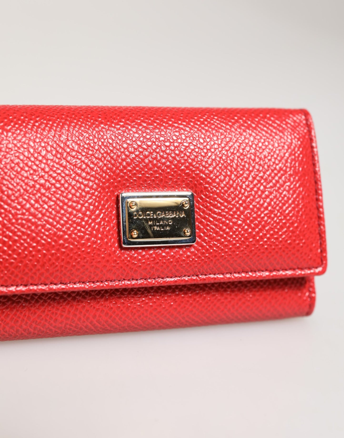 Dolce &amp; Gabbana – Dreifach faltbarer Schlüsselanhänger mit Logo-Plakette aus rotem Leder und silbernem Metall