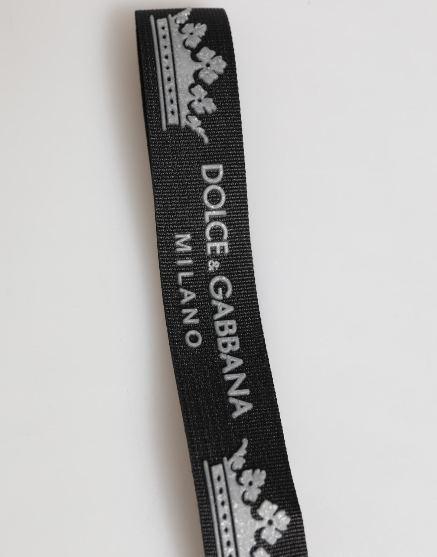 Dolce &amp; Gabbana Schwarz Silber Nylon DG Crown Herren Halter Schlüsselanhänger Schlüsselanhänger