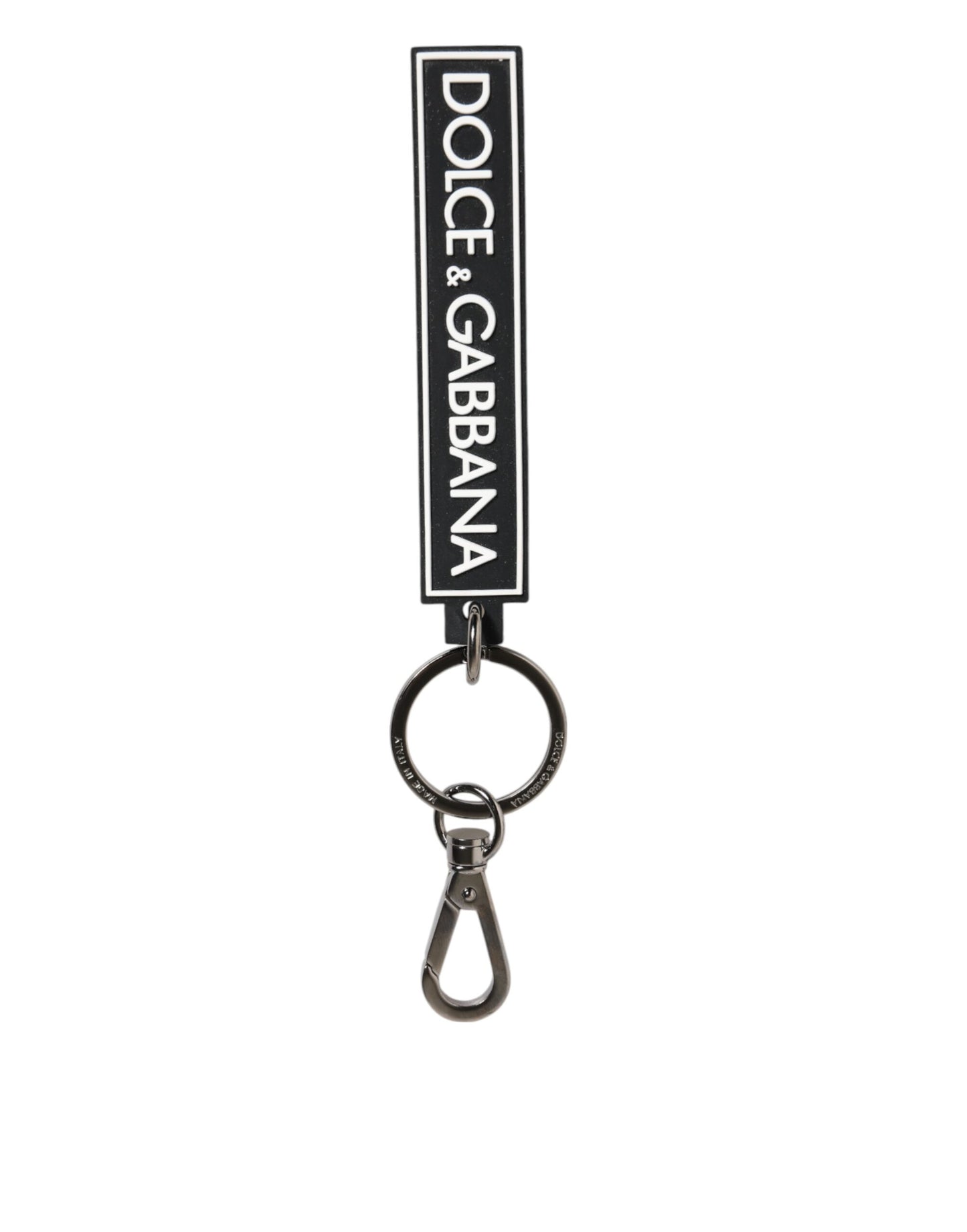 Dolce &amp; Gabbana Schwarz Weiß DG Gummi Logo Silber Herren Halter Schlüsselanhänger