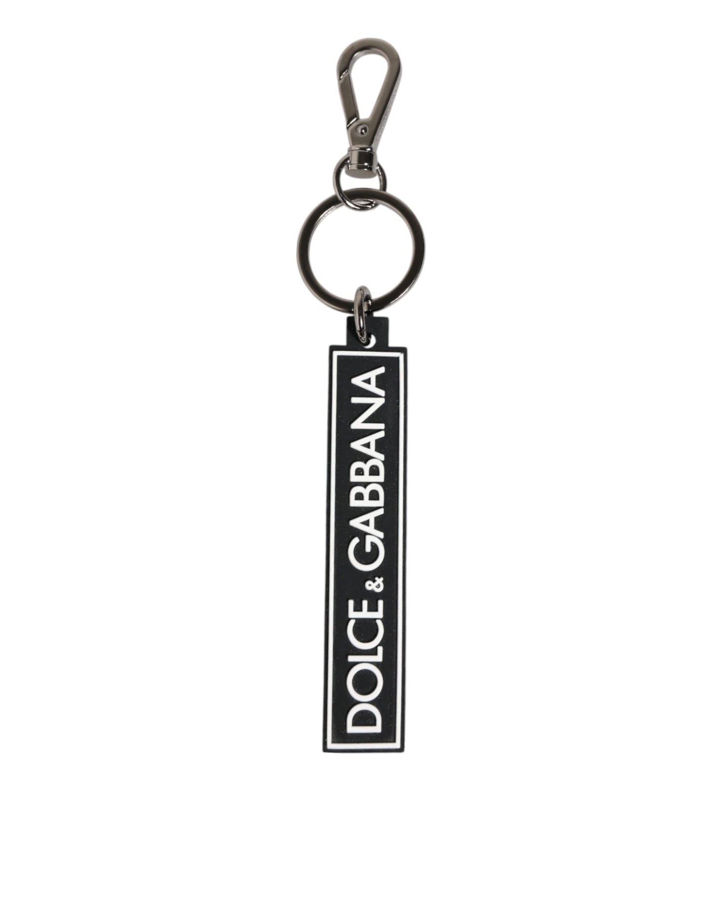 Dolce &amp; Gabbana Schwarz Weiß DG Gummi Logo Silber Herren Halter Schlüsselanhänger