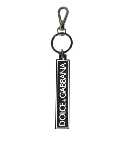Dolce &amp; Gabbana Schwarz Weiß DG Gummi Logo Silber Herren Halter Schlüsselanhänger